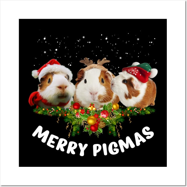 Three Guinea Pig Santa Hat Christmas Lights Xmas Gift Wall Art by Danielsmfbb